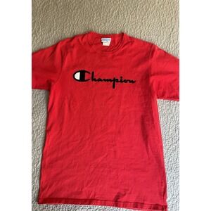 Champion Short Sleeve T-Shirt Men's Size Large Red Black Heritage Felt Script